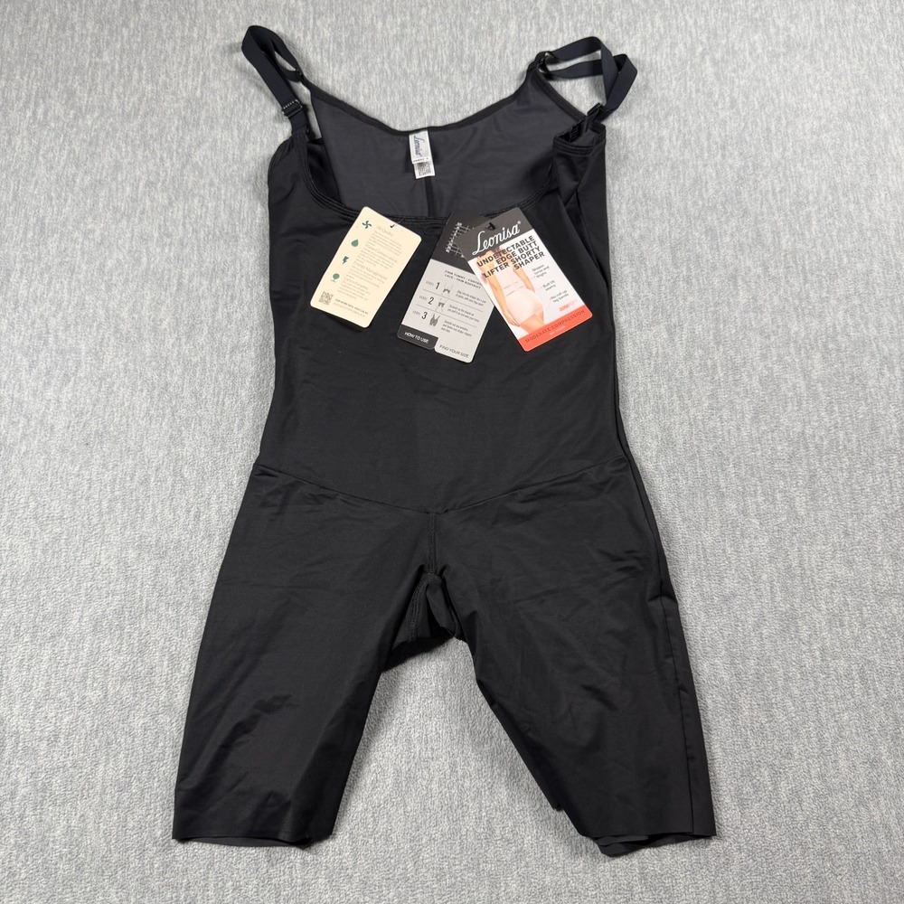 Leonisa Shapewear Bodysuit Womens XL Black Undetectable Edge Butt Lifter 018493